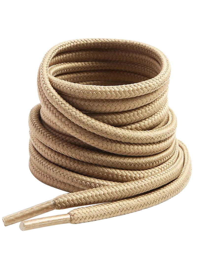 VSUDO 59 Inches Round Khaki Boot Laces, 5/32" Diameter Shoe Laces for Boots, Heavy Duty Work Shoestrings, Hiking Shoelaces for Men or Women (2Pairs-Khaki-150CM) - Image 1